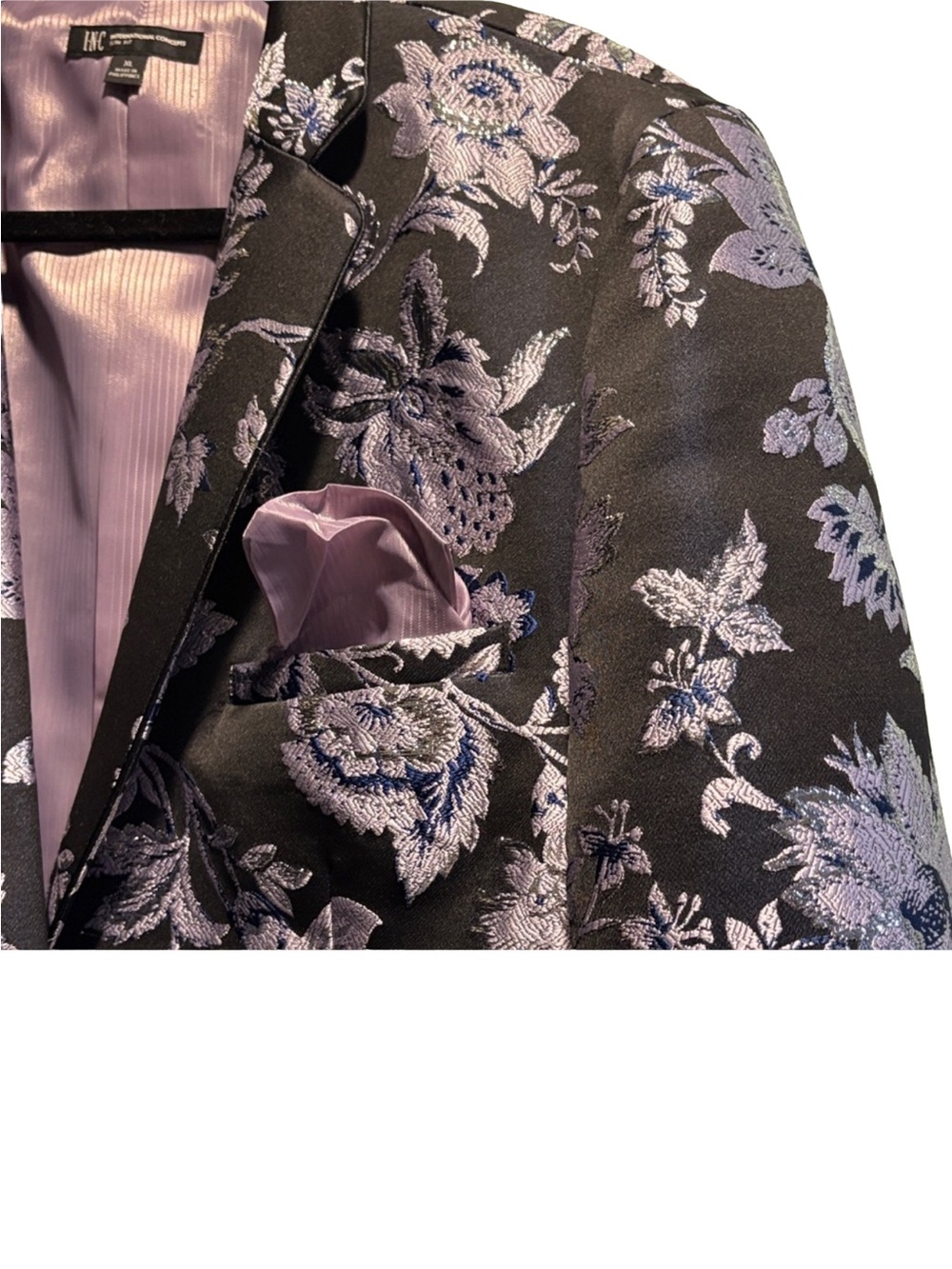 INC Men’s Floral Brocade Blazer XL Black Silver Jacquard Prom Wedding Jacket NWT - Picture 2 of 8